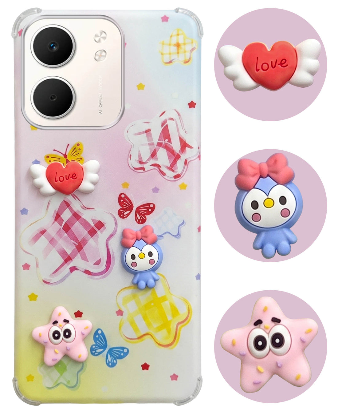 For Oppo A5X Back Cover Case (3D Cute Cartoons | Hard Back Side Soft | Matte Premium Finish | HD Printing)