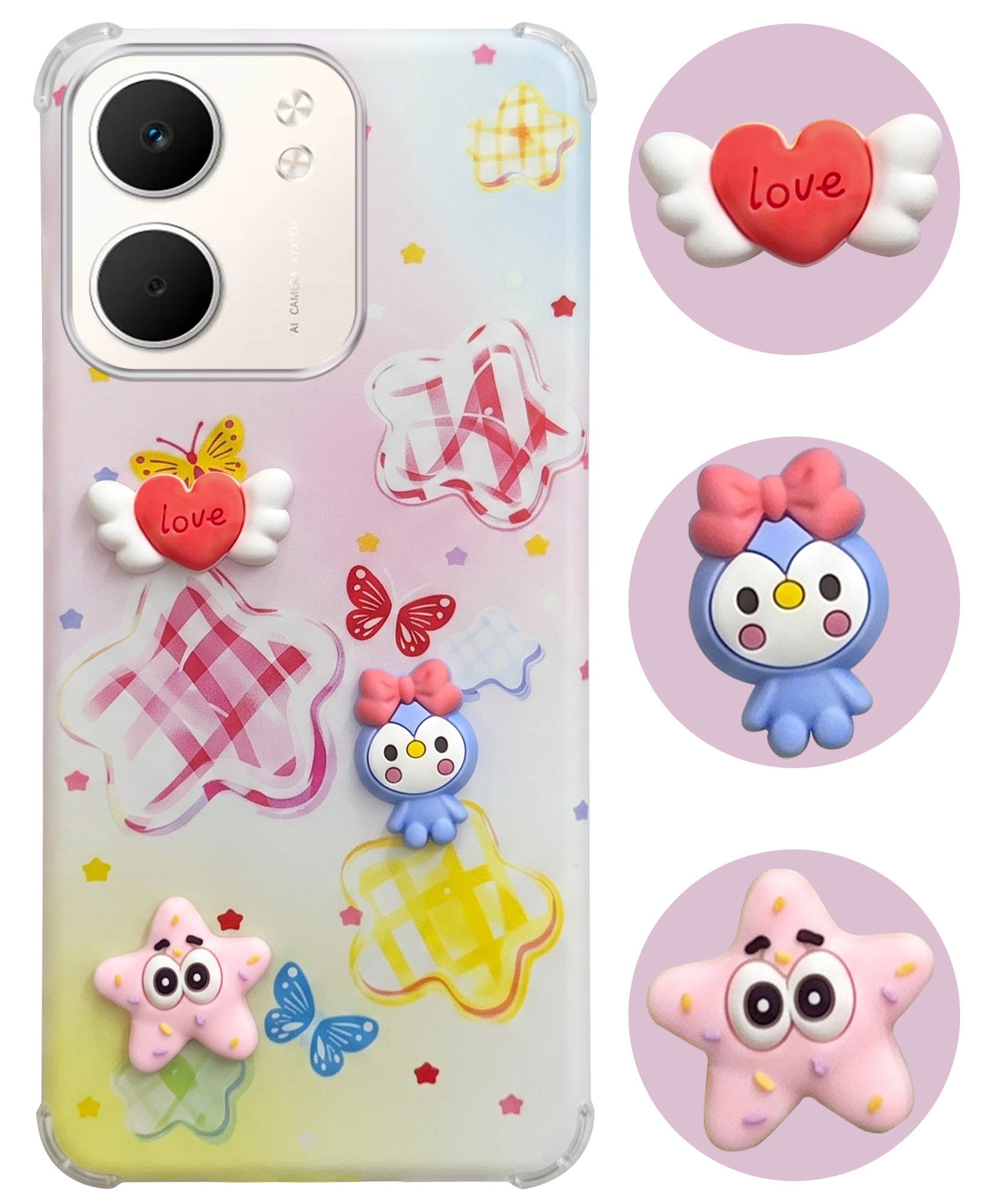 For Oppo A5X Back Cover Case (3D Cute Cartoons | Hard Back Side Soft | Matte Premium Finish | HD Printing)