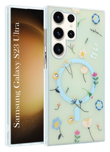 For Samsung Galaxy S23 Ultra Back Cover Case (Cute Floral Design | Flower Print for Girls | MagSafe Compatible Wireless Charging)