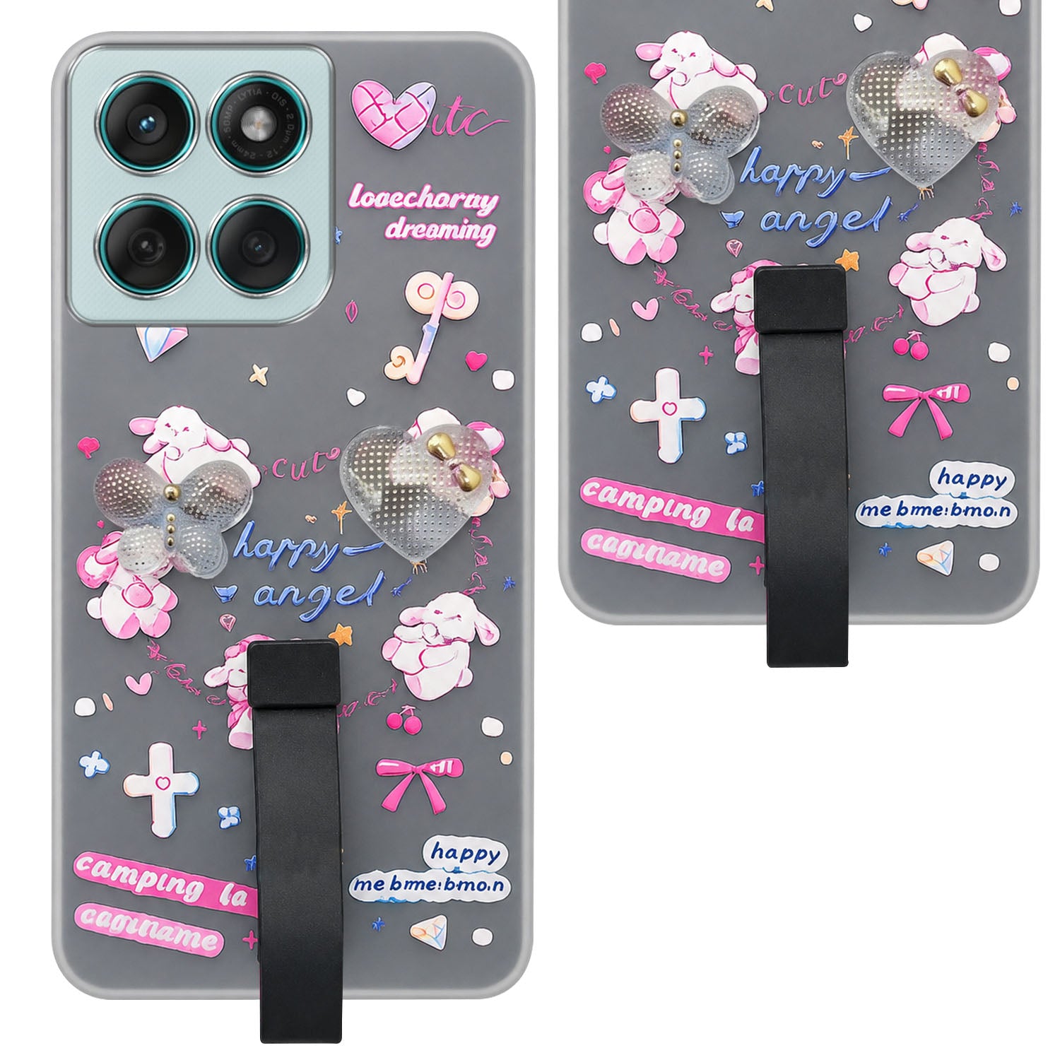 For Motorola Moto Edge 60 Fusion Back Cover Case (3D Cute Heart Strap Holder | Camera Protection | Designer Girls Print)
