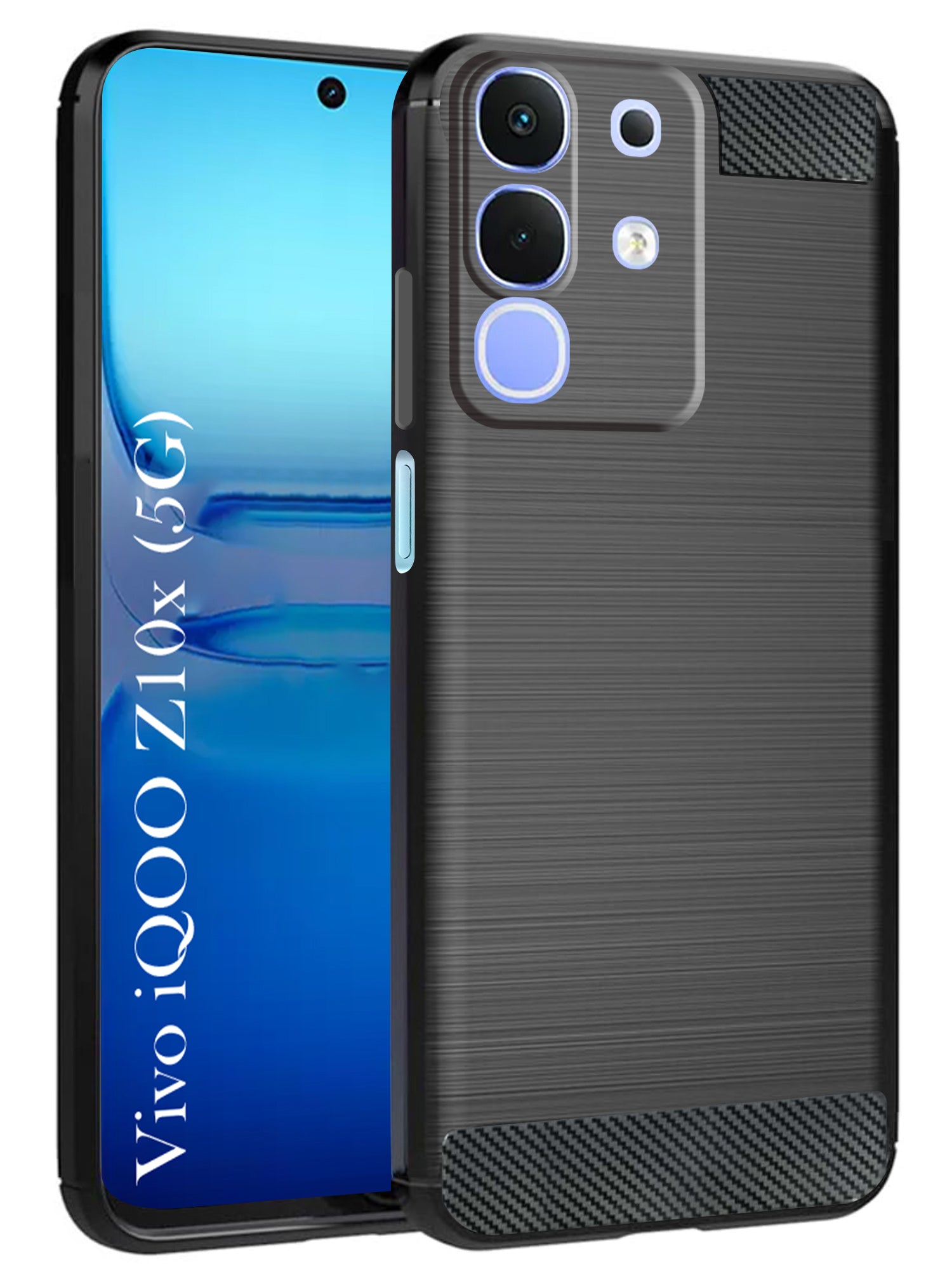 For Vivo iQOO Z10x Back Cover Case (Hybrid Armor Case | Carbon Fiber Shockproof | Soft and Flexible | Black )