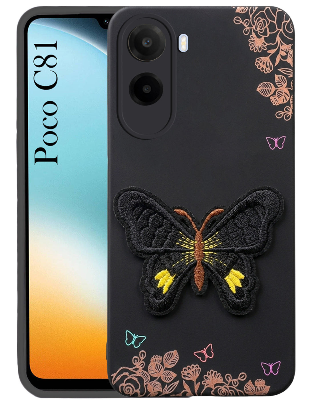 For Poco C81 5G Back Cover Case (Soft Butterfly Embroidery | Women Teen Girls | Camera Protection| Matte Silicone)