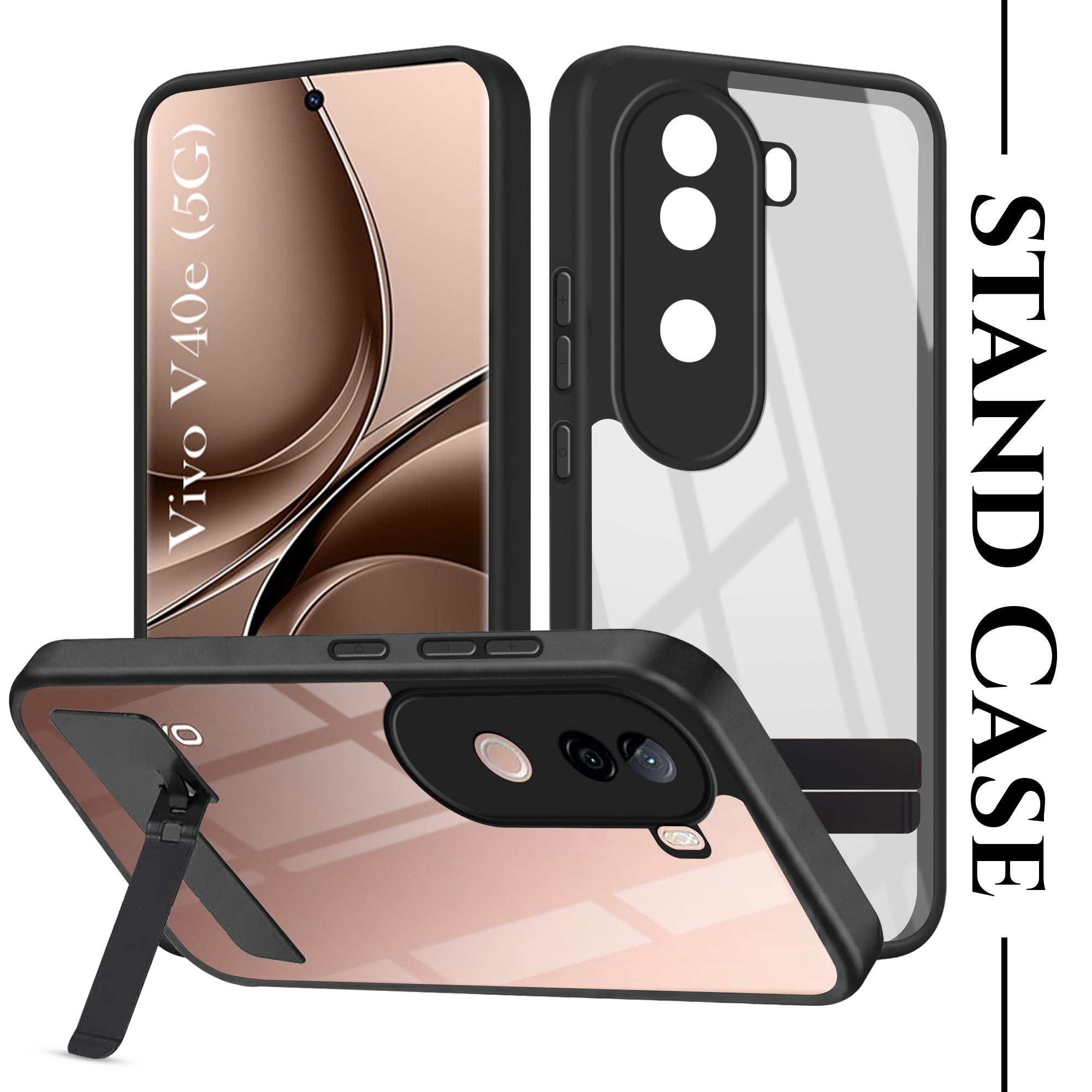 For Vivo V40e Back Cover Case (Built-in Stand | Lifetime Anti Yellow | Kickstand Shockproof | Camera Protection | MagSafe Compatible)