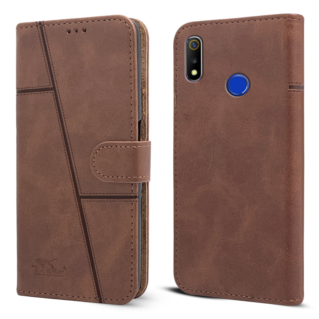 For Realme 3 | Realme 3i Flip Cover Case (Stitched Leather with Magnetic Closure)