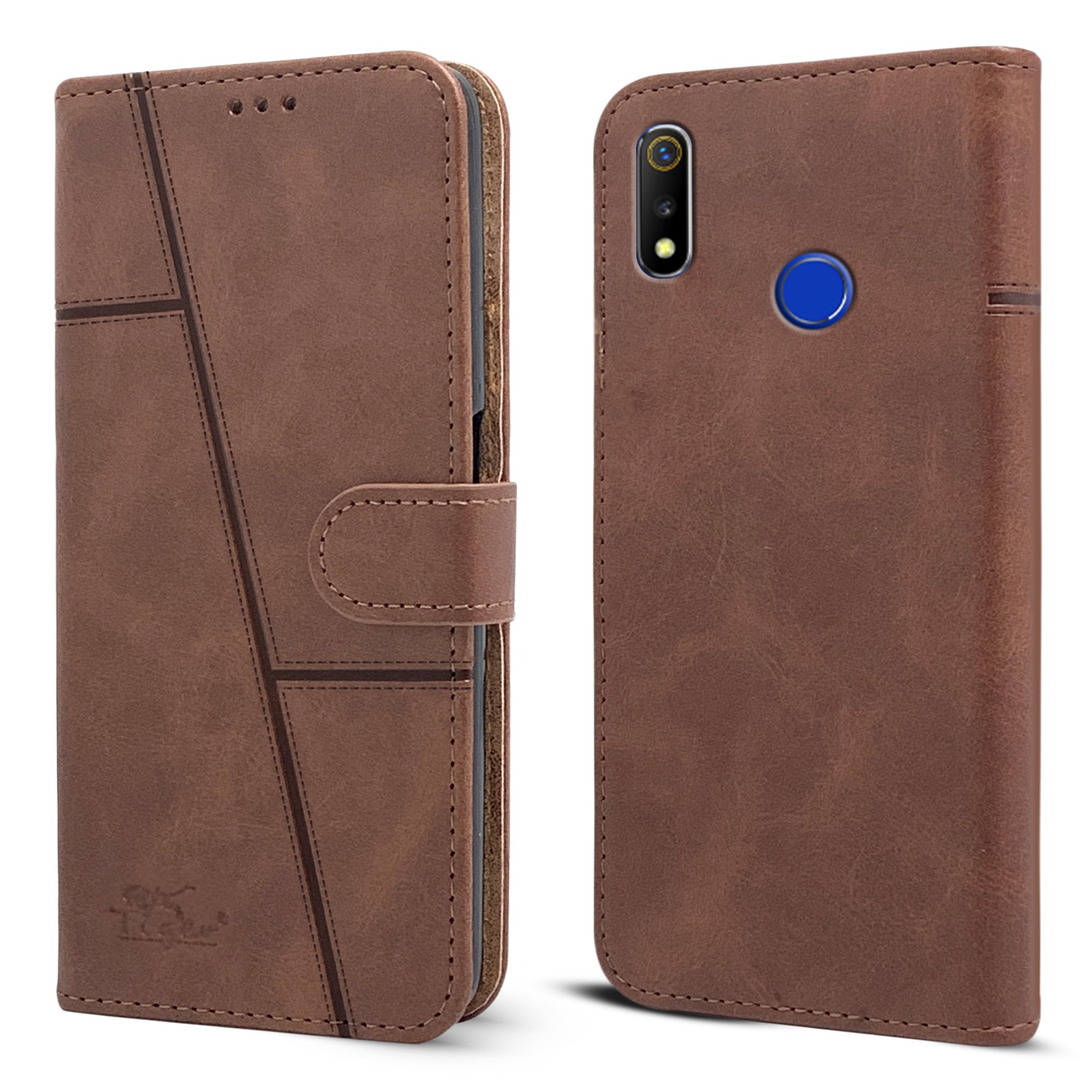 For Realme 3 | Realme 3i Flip Cover Case (Stitched Leather with Magnetic Closure)