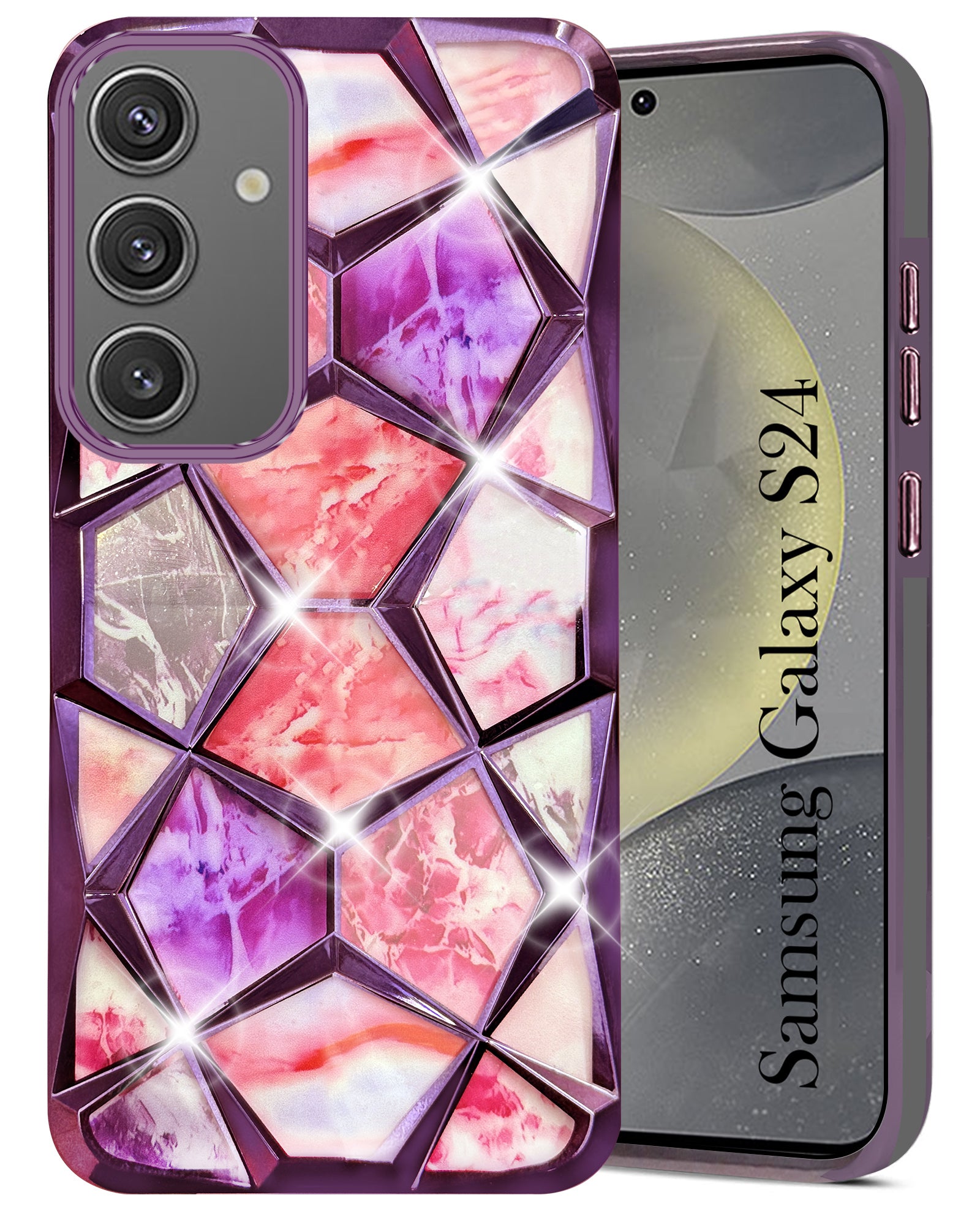 For Samsung Galaxy S24 Back Cover Case (Dual Design Glitter Sparkle and Detachable Diamond Print Case | Soft and Flexible)