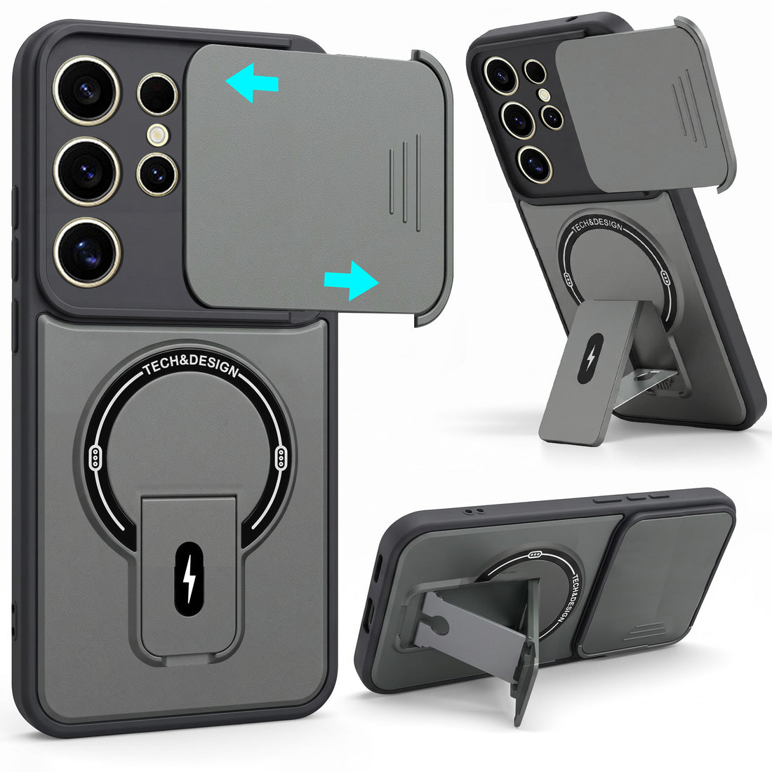 For Samsung Galaxy S24 Ultra Back Case Cover Metallic (Hybrid Armor Kickstand | Sliding Shutter Camera Protection | MagSafe Compatible)