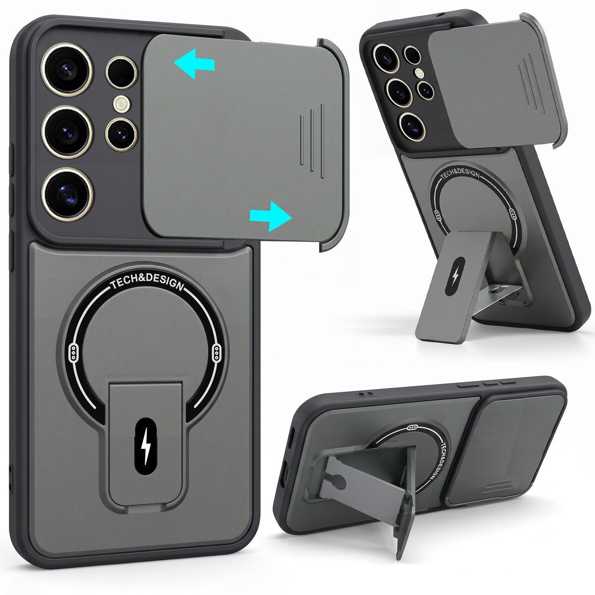 For Samsung Galaxy S24 Ultra Back Case Cover Metallic (Hybrid Armor Kickstand | Sliding Shutter Camera Protection | MagSafe Compatible)