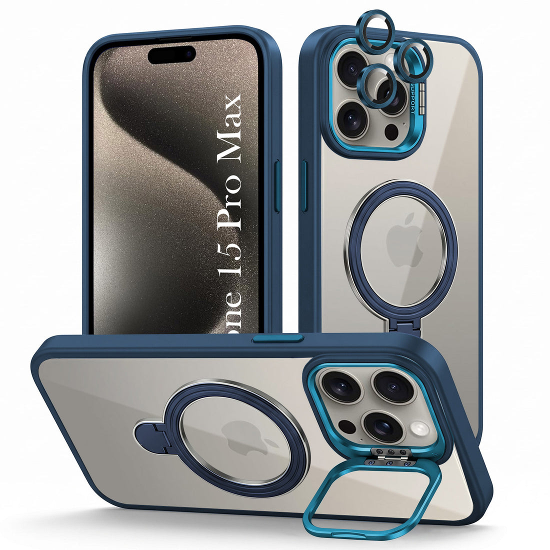 For Apple iPhone 15 Pro Max Back Cover Case Crystal (Lifetime Anti Yellow | Magnetic Ring Stand | Camera Lens Protection | MagSafe Compatible)