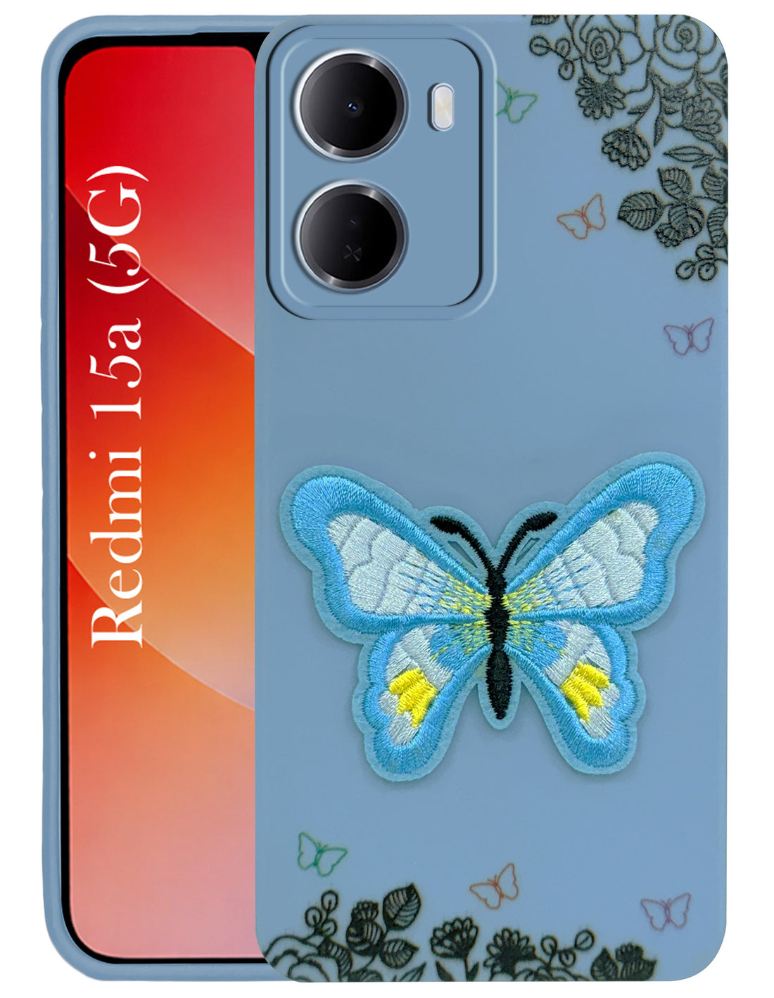 For Redmi 15A 5G Back Cover Case (Soft Butterfly Embroidery | Women Teen Girls | Camera Protection| Matte Silicone)