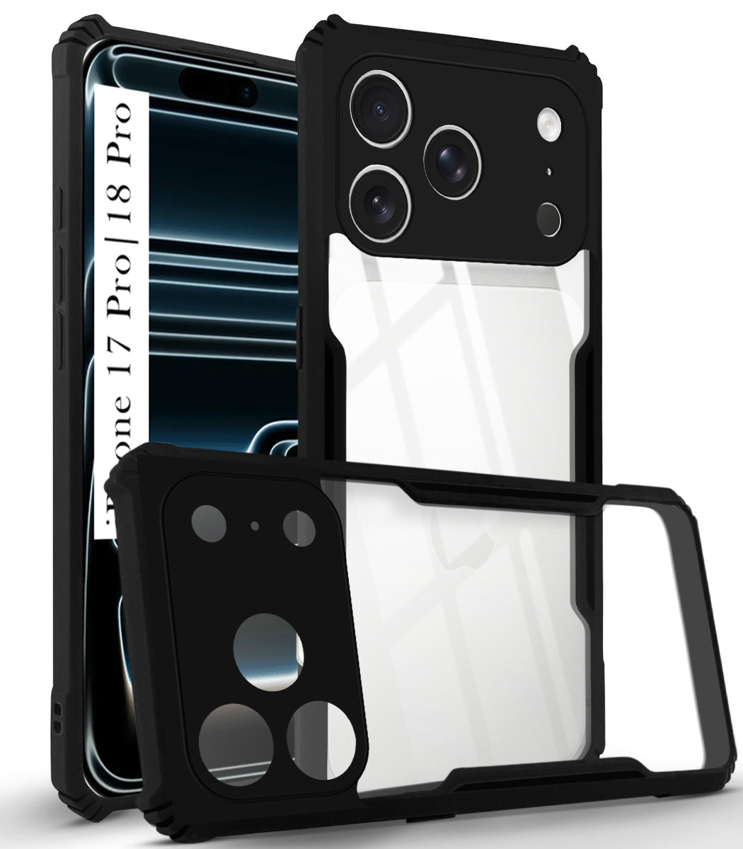 For iPhone 17 Pro | iPhone 18 Pro Back Cover Case (Shockproof with Polycarbonate Clear Panel | Professional Black)