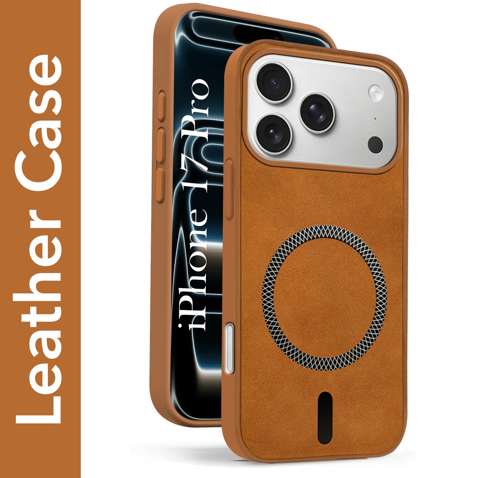 For Apple iPhone 17 Pro Back Cover Case Leather Finish (MagSafe Compatible Wireless Charging | Soft Touch | Camera Bump Protection)