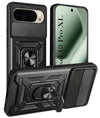 For Google Pixel 10 Pro XL Back Cover Case Hybrid Armor (Sliding Shutter Camera Protection | Polycarbonate |Ring Holder Kickstand)