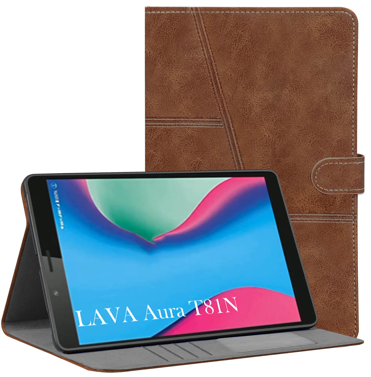 For Flip Cover Folio Case Lava Aura T81N  (UPGOVT) 8 Inch (PU Leather | Multi-Angle Smart Stand | Card Storage Slots | Silicone Back Pouch)