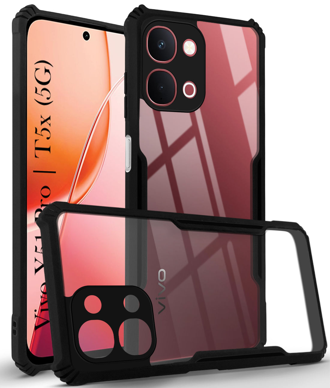 For Vivo Y51 Pro 5G | Vivo T5x Back Cover Case Hybrid (Shockproof with Polycarbonate Clear Panel | Professional Black)