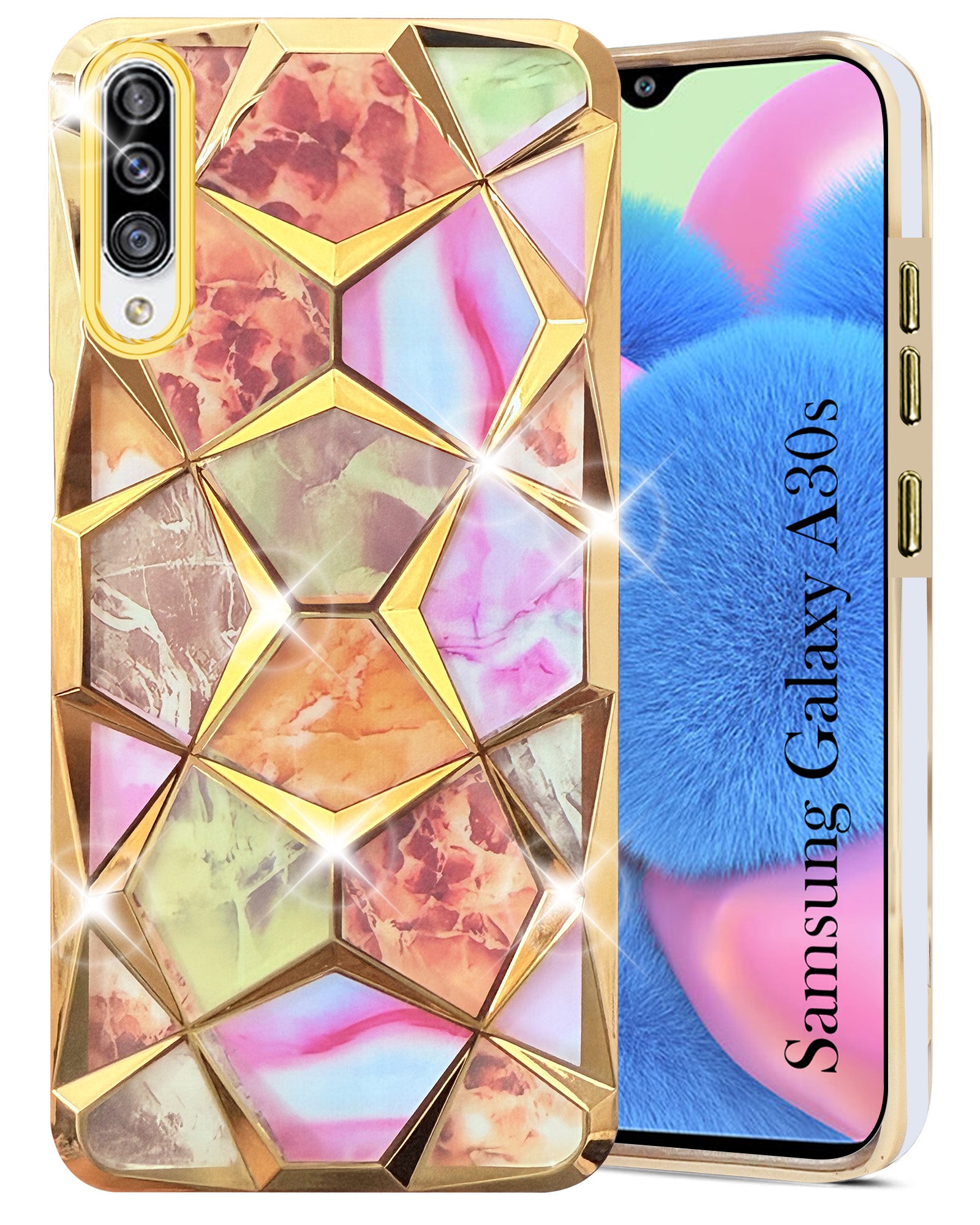 For Samsung Galaxy A30s Back Cover Case (Dual Design Glitter Sparkle and Detachable Diamond Print Case Soft and Flexible) Black