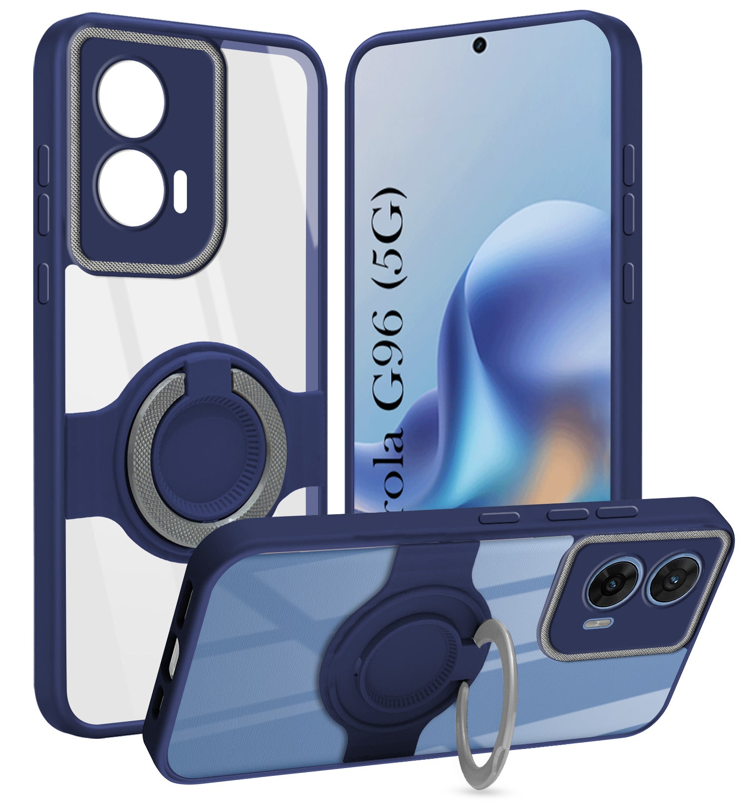 For Motorola Moto G96 Back Cover Case with stand (Built-in Ring Holder Kickstand | Lifetime Anti Yellow | Camera Protection)