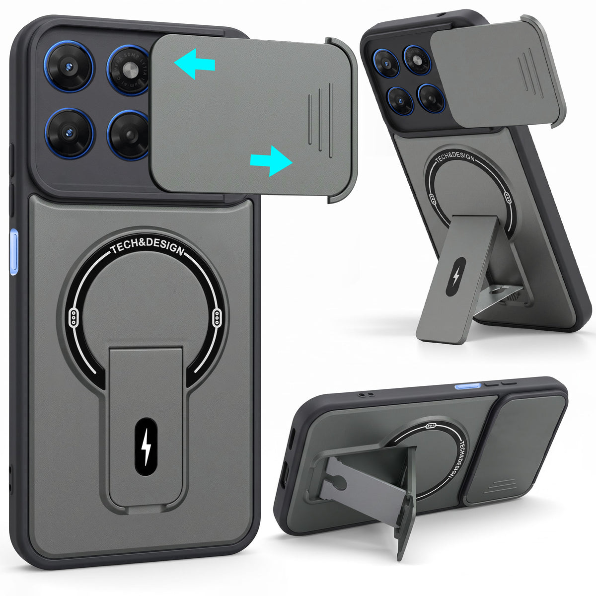 For Motorola Moto G37 Power Back Case Cover Metallic (Hybrid Armor Kickstand | Sliding Shutter Camera Protection | MagSafe Compatible)
