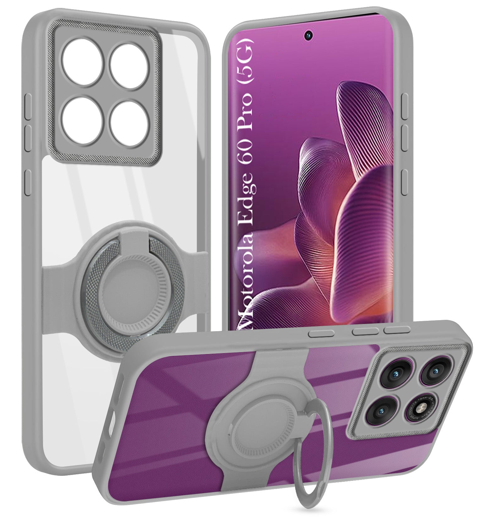 For Motorola Moto Edge 60 Pro Back Cover Case with stand (Built-in Ring Holder Kickstand | Lifetime Anti Yellow | Camera Protection)