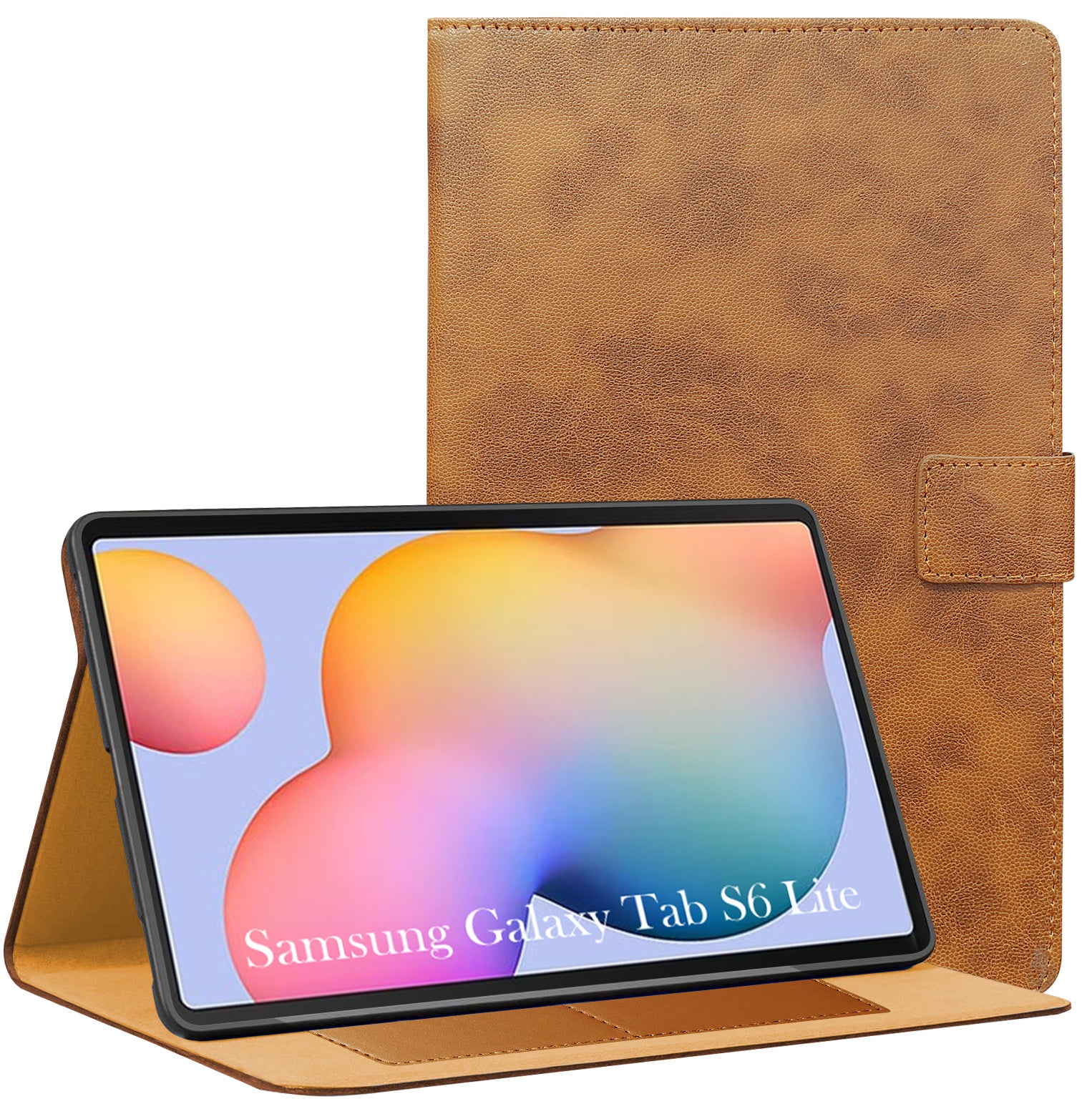 For Samsung Galaxy Tab S6 Lite P615 10 Inch Flip Cover Folio Cover (PU Leather | Multi-Angle Smart Stand | Card Storage Slots | Silicone Back Pouch)