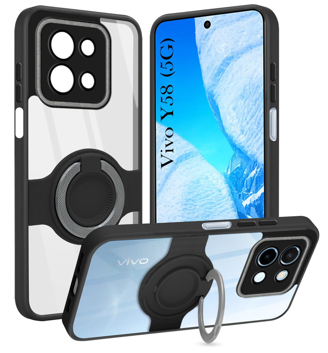 For Vivo Y58 5G Back Cover Case with stand (Built-in Ring Holder Kickstand | Lifetime Anti Yellow | Camera Protection)