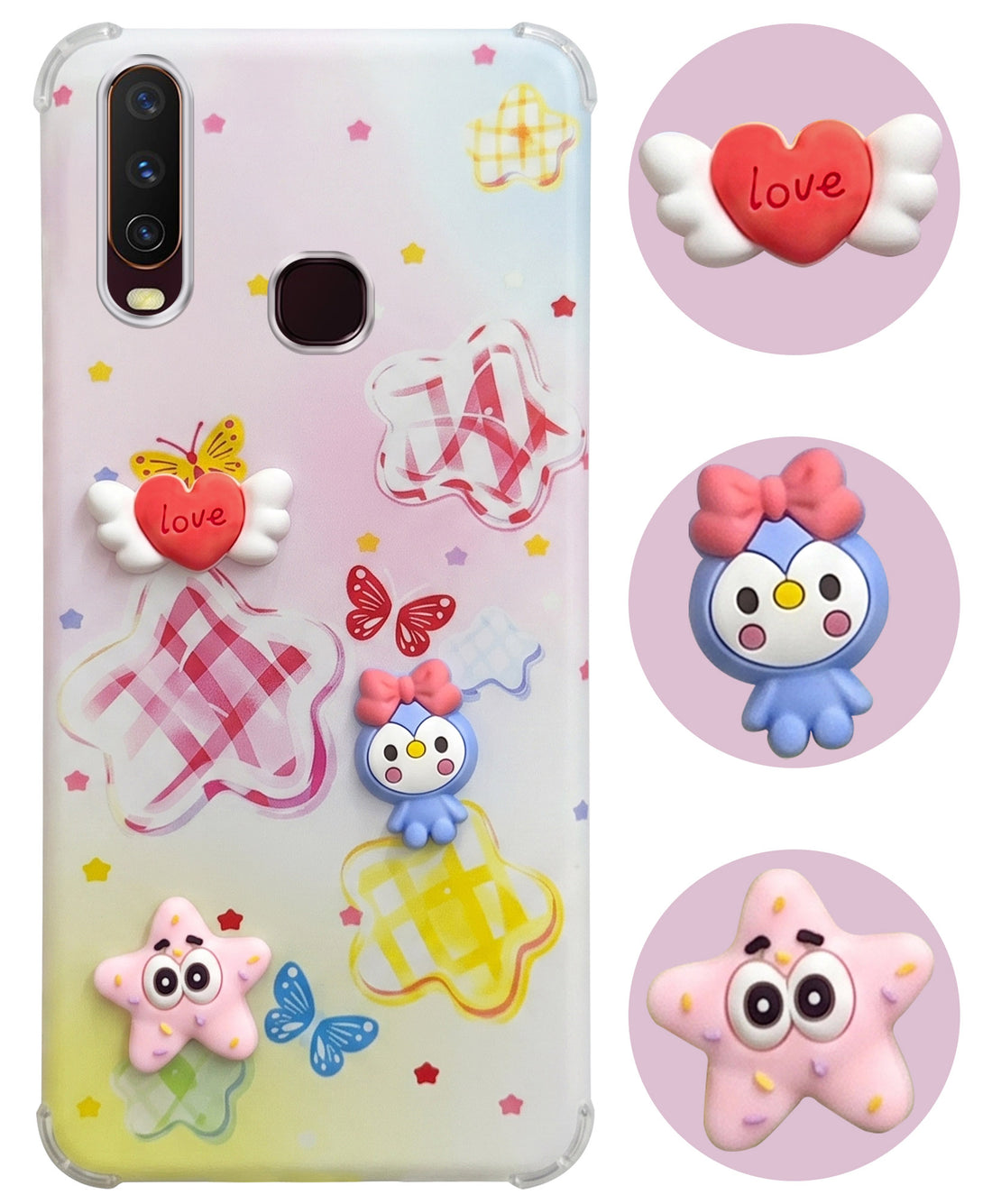 For Vivo Y12 | Y15 | Y17 Back Cover Case (3D Cute Cartoons | Hard Back Side Soft | Matte Premium Finish | HD Printing)