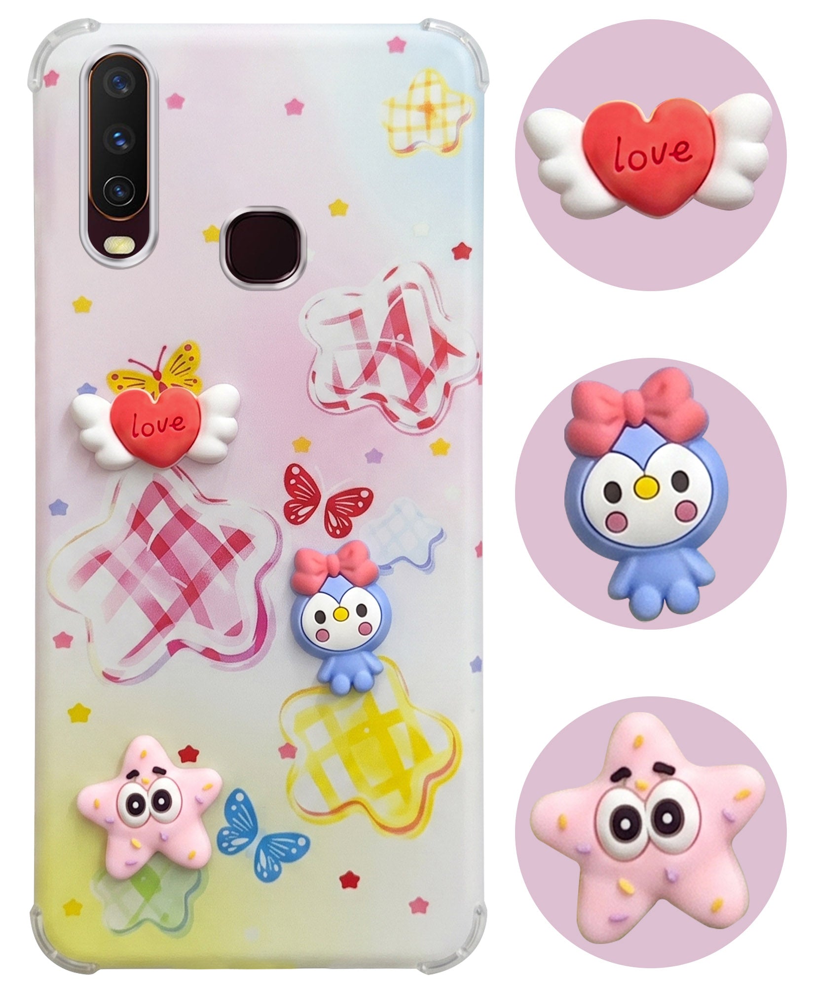 For Vivo Y12 | Y15 | Y17 Back Cover Case (3D Cute Cartoons | Hard Back Side Soft | Matte Premium Finish | HD Printing)