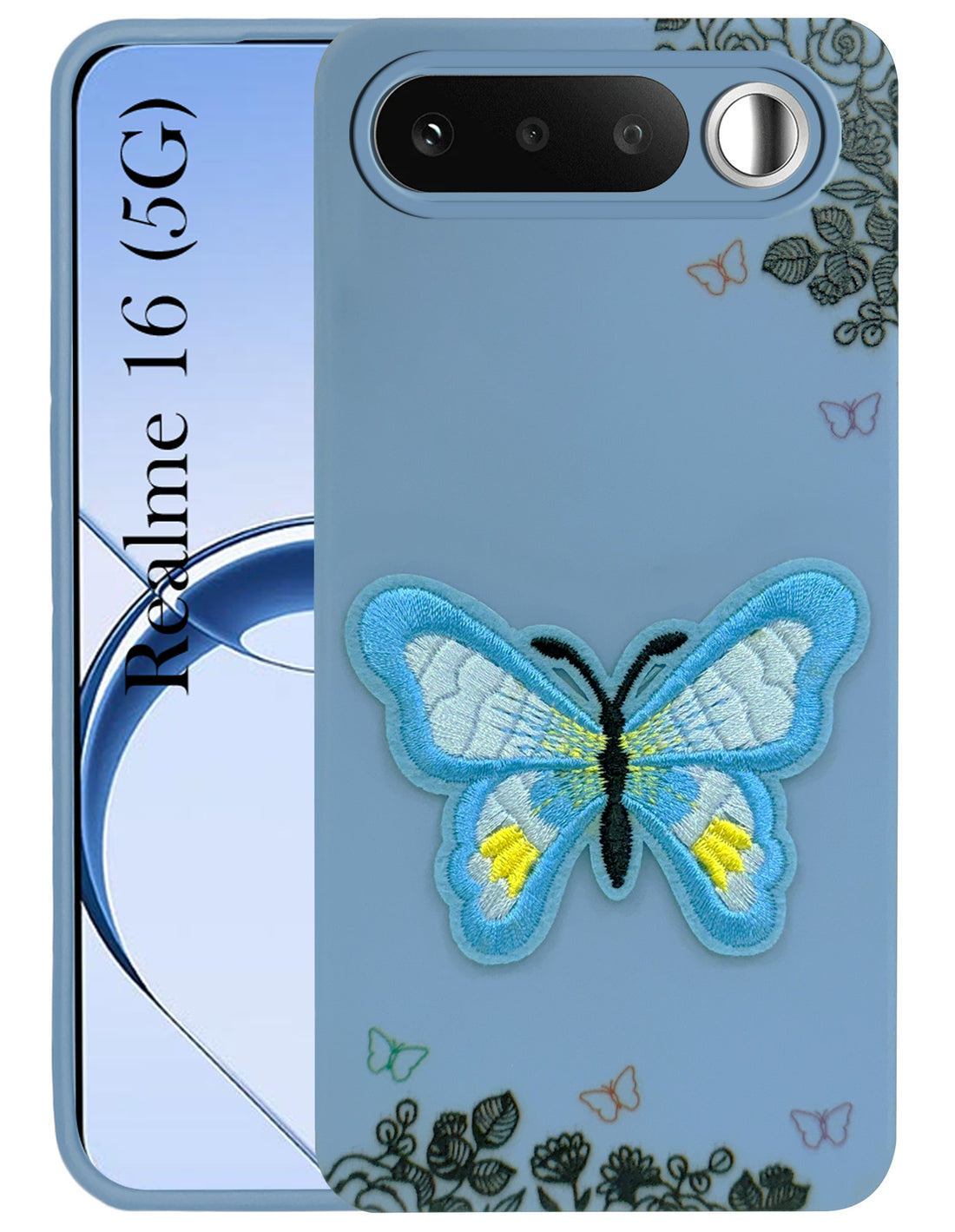 For Realme 16 Back Cover Case (Soft Butterfly Embroidery | Women Teen Girls | Camera Protection| Matte Silicone)