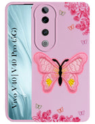 For Vivo V40 | Vivo V40 Pro 5G Back Cover Case (Soft Butterfly Embroidery | Women Teen Girls | Camera Protection| Matte Silicone)
