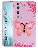 For Vivo V40 | Vivo V40 Pro 5G Back Cover Case (Soft Butterfly Embroidery | Women Teen Girls | Camera Protection| Matte Silicone)