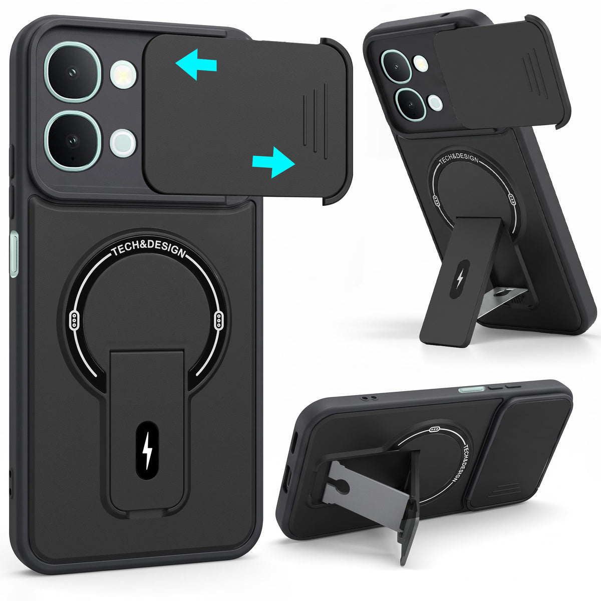 For Vivo iQOO Z11x 5G | Vivo iQOO Z11xa Back Case Cover Metallic (Hybrid Armor Kickstand | Sliding Shutter Camera Protection | MagSafe Compatible)
