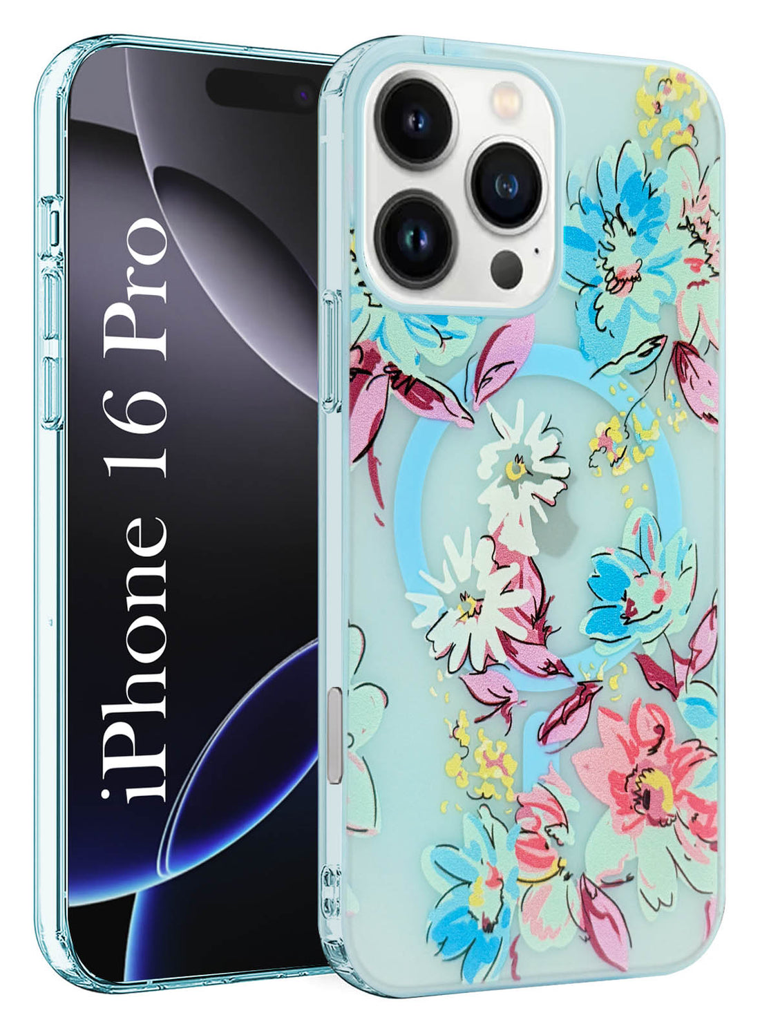 For Apple iPhone 16 Pro Back Cover Case (Cute Floral Design | Flower Print for Girls | MagSafe Compatible Wireless Charging)