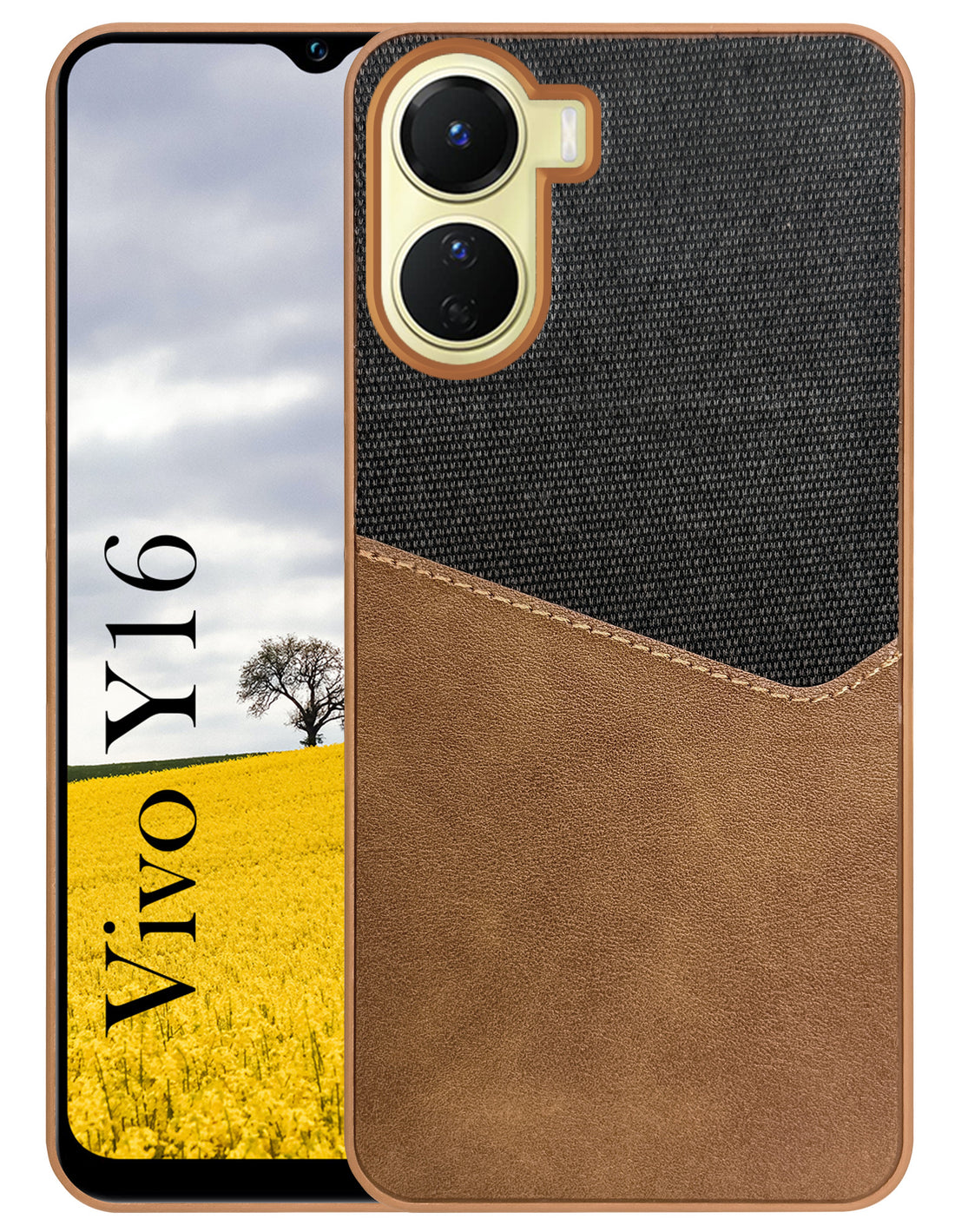 For Vivo Y16 Back Cover Case (Dual PU Leather Stitch | Professional Minimalist | Soft and Flexible)