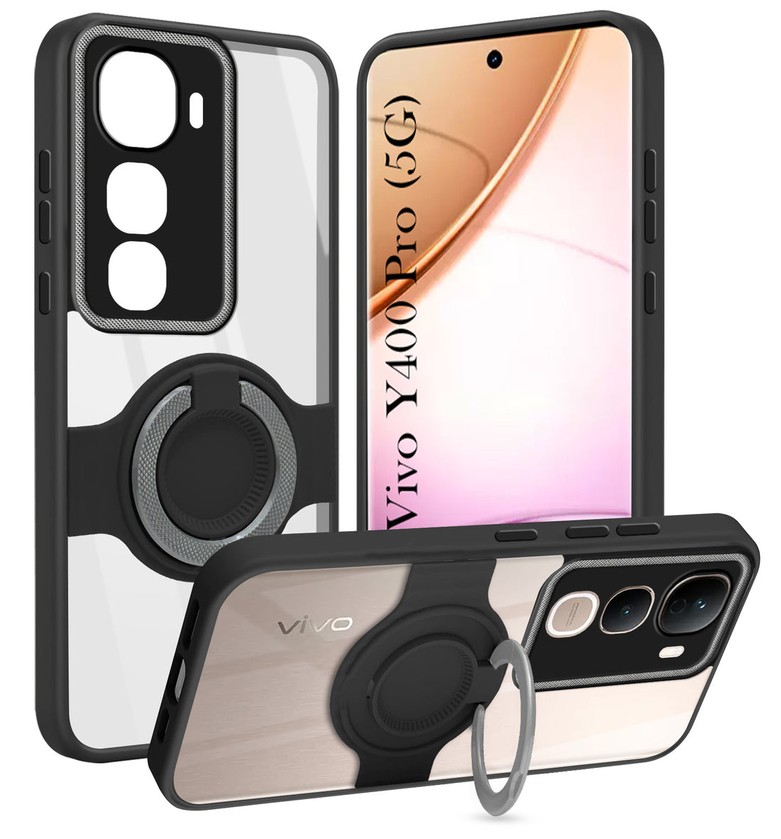 For Vivo Y400 Pro Back Cover Case with stand (Built-in Ring Holder Kickstand | Lifetime Anti Yellow | Camera Protection)