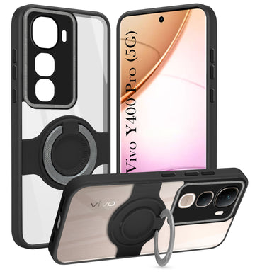 For Vivo Y400 Pro Back Cover Case with stand (Built-in Ring Holder Kickstand | Lifetime Anti Yellow | Camera Protection)