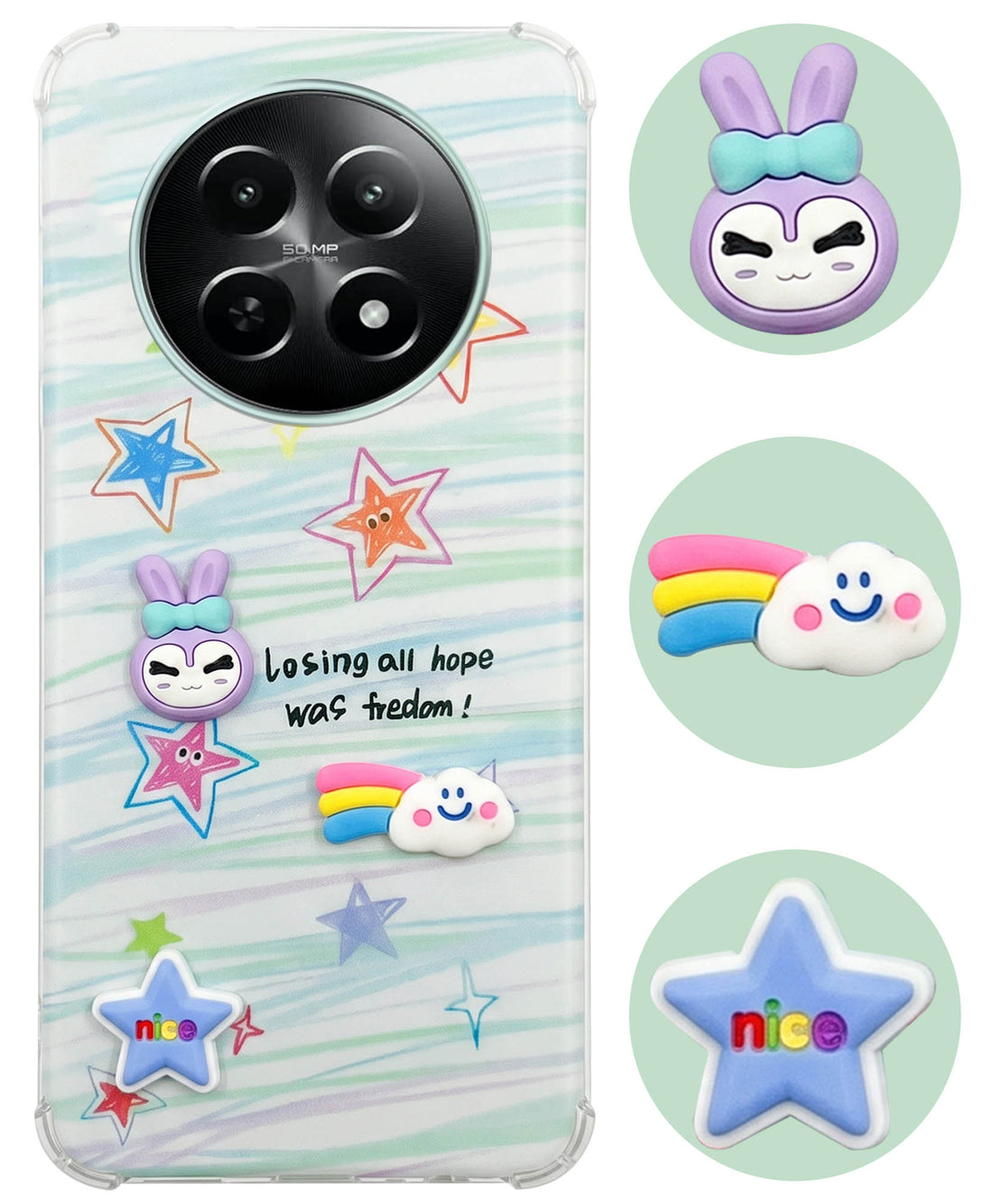 For Realme 12 | Realme 12X Back Cover Case (3D Cute Cartoons | Hard Back Side Soft | Matte Premium Finish | HD Printing)