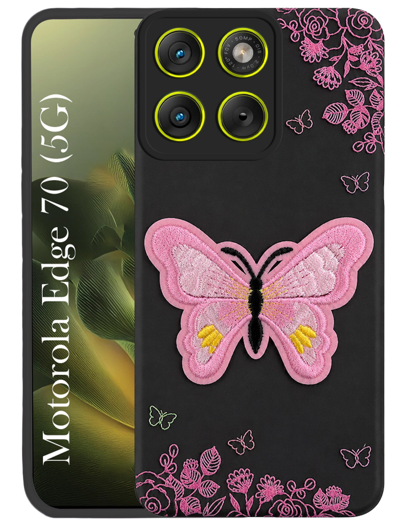 For Motorola Moto Edge 70 Back Cover Case (Soft Butterfly Embroidery | Women Teen Girls | Camera Protection| Matte Silicone)