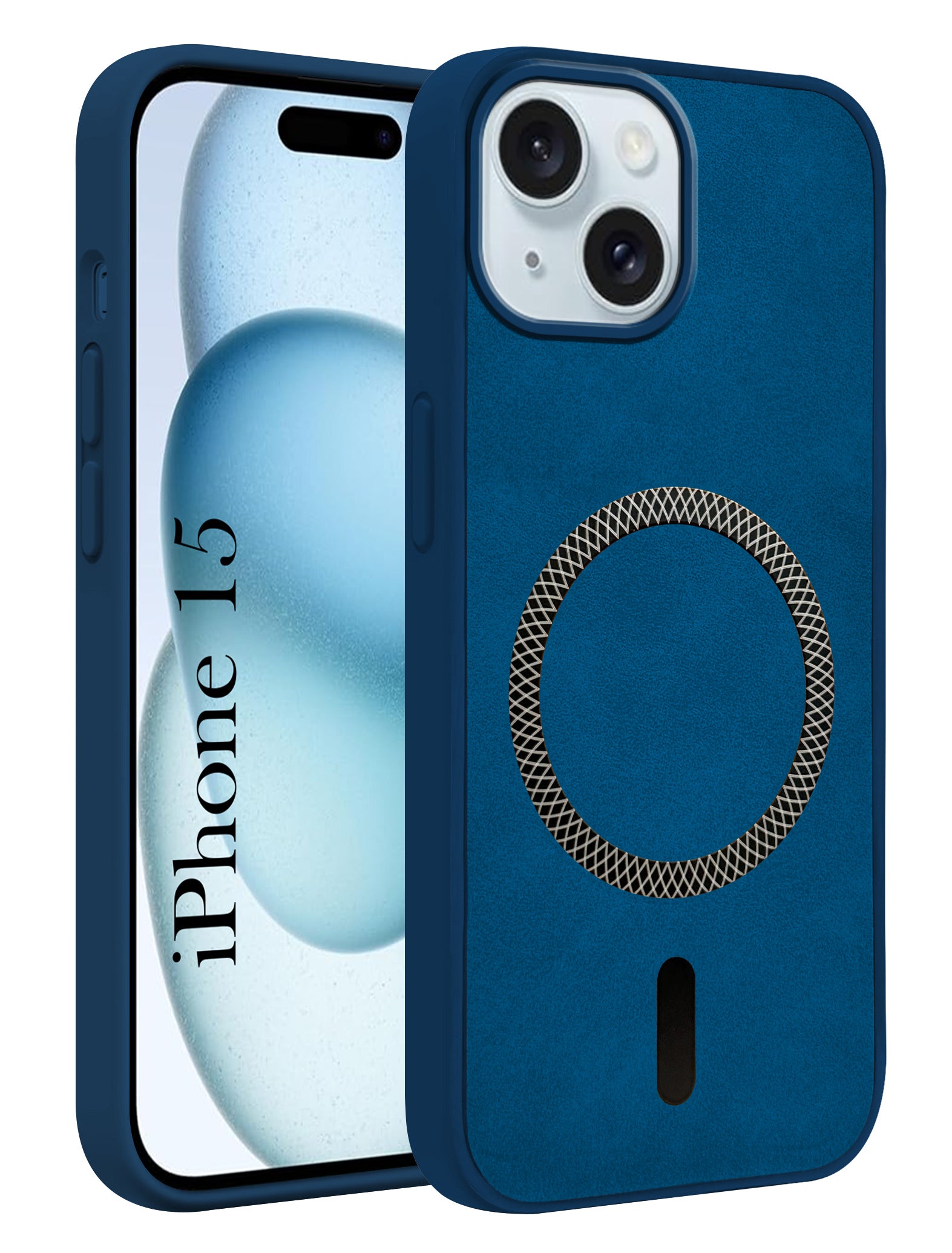 For Apple iPhone 15 Back Cover Case Leather Finish (MagSafe Compatible Wireless Charging | Soft Touch | Camera Bump Protection)