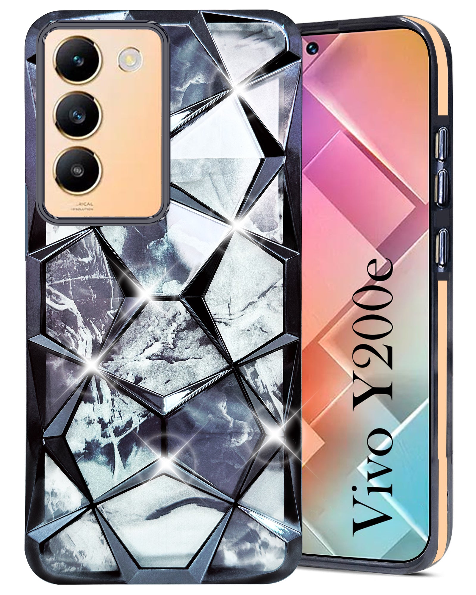 For Vivo Y200e Back Cover Case (Dual Design Glitter Sparkle and Detachable Diamond Print Case | Soft and Flexible)