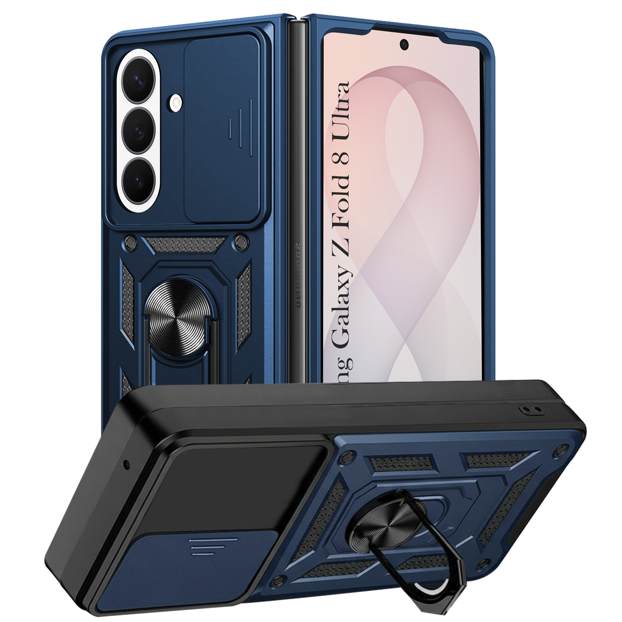 For Samsung Galaxy Z Fold 8 Ultra Back Cover Case Hybrid Armor (Sliding Shutter Camera Protection | Polycarbonate |Ring Holder Kickstand)