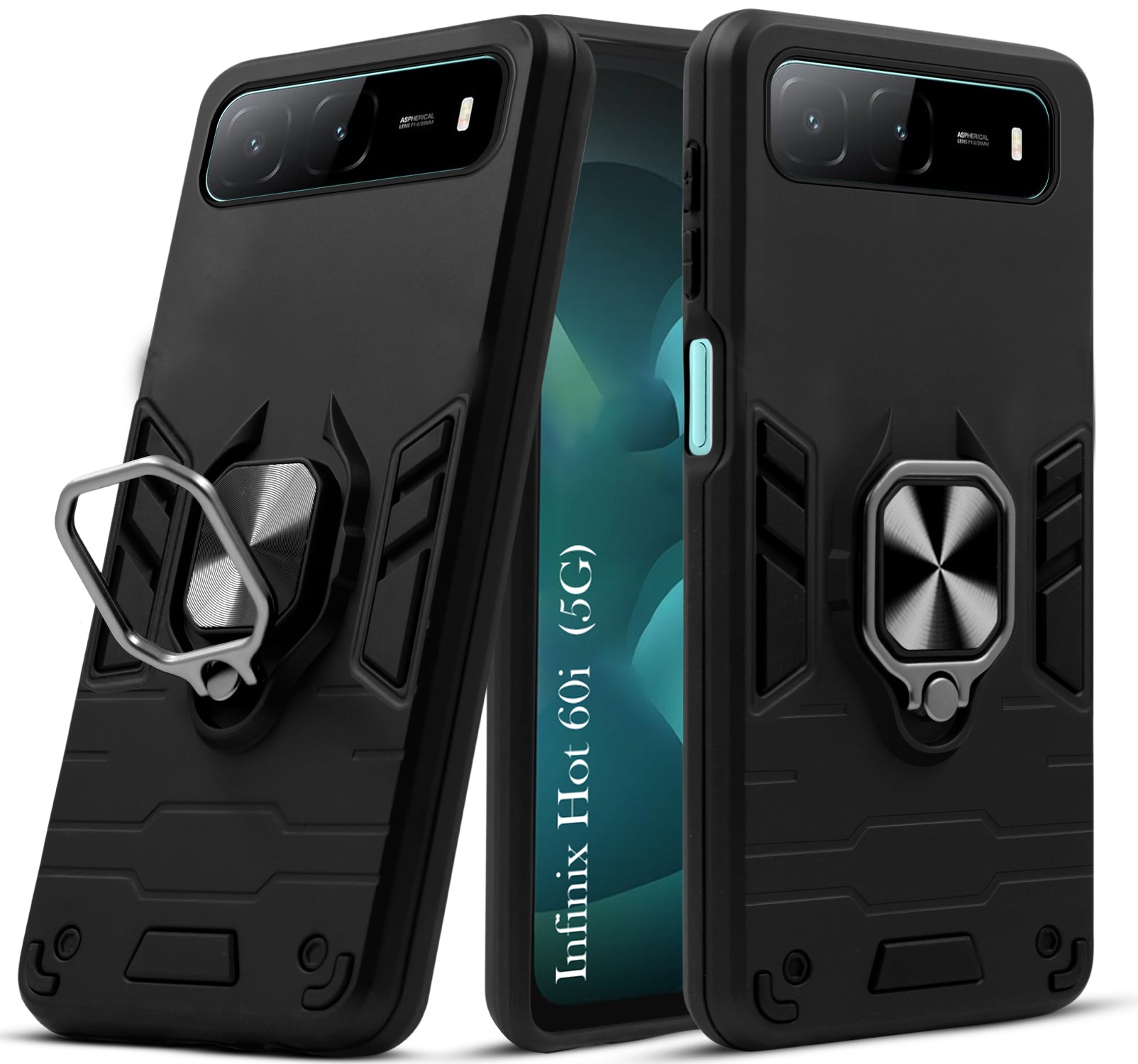 For Infinix Hot 60i 5G Back Cover Case Hybrid Armor (Shockproof Dual Layer Polycarbonate |Ring Holder Kickstand)