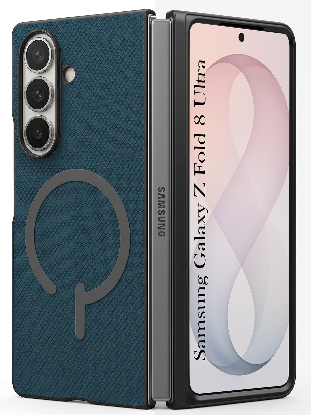 For Samsung Galaxy Z Fold 8 Ultra Premium Magnetic Back Cover Case (MagSafe Compatible | 180° Folding Design | Soft Microfiber Inner Lining | Textured Blue Finish)