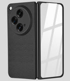 For OnePlus Open Leather Back Case Cover with built in Tempered Glass (Full Camera Protection | Professional Look)