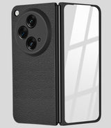 For OnePlus Open Leather Back Case Cover with built in Tempered Glass (Full Camera Protection | Professional Look)