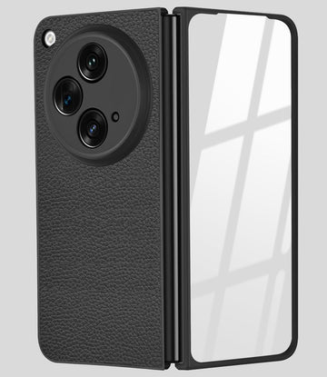 For OnePlus Open Leather Back Case Cover with built in Tempered Glass (Full Camera Protection | Professional Look)