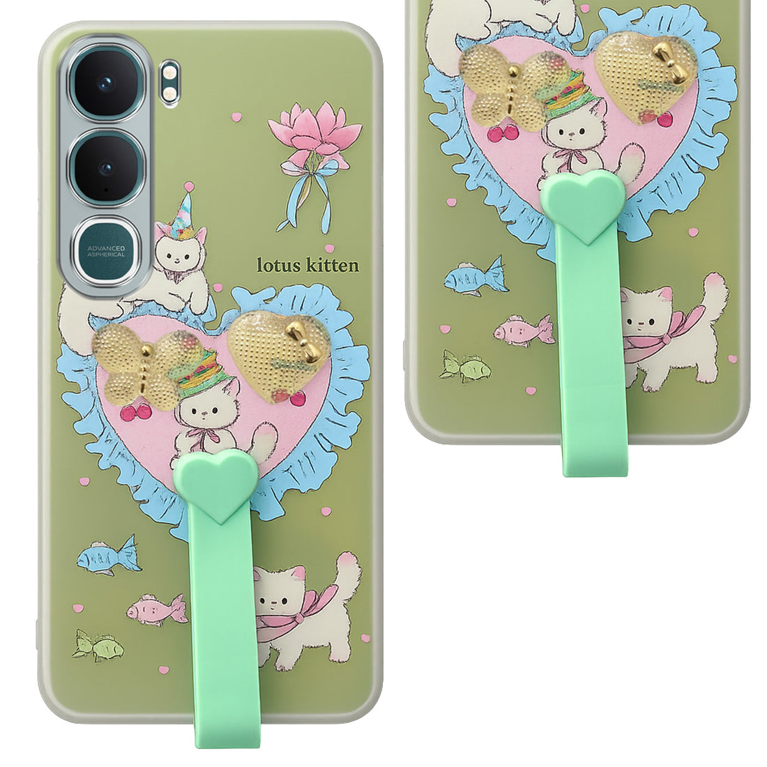 For Vivo Y31 5G Back Cover Case (3D Cute Heart Strap Holder | Camera Protection | Designer Girls Print)