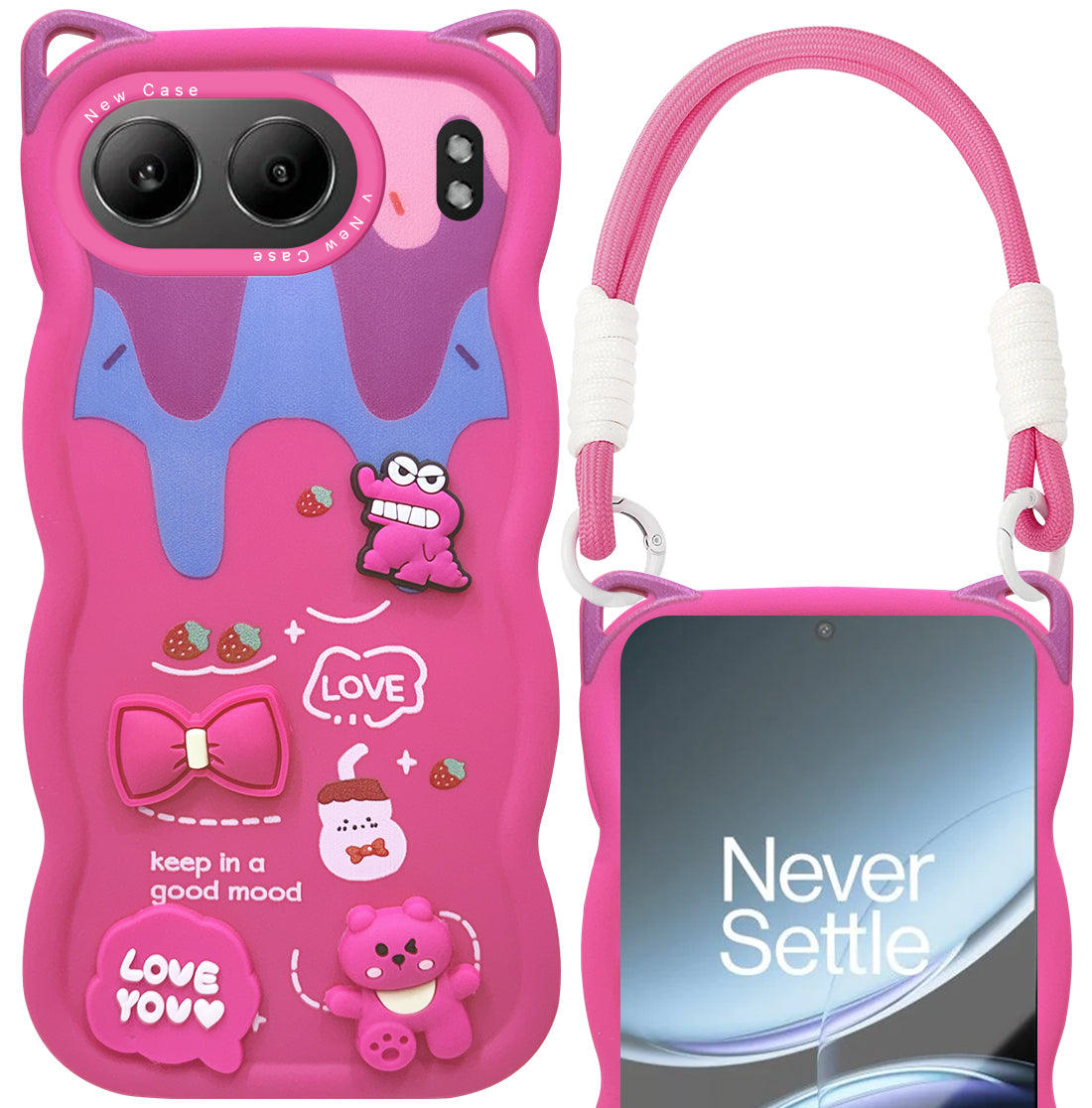 For Oneplus Nord 4 Back Case Cover Strap (3D embossed Figures | Strap Holder | 360* Soft Cushion with Camera Bump)