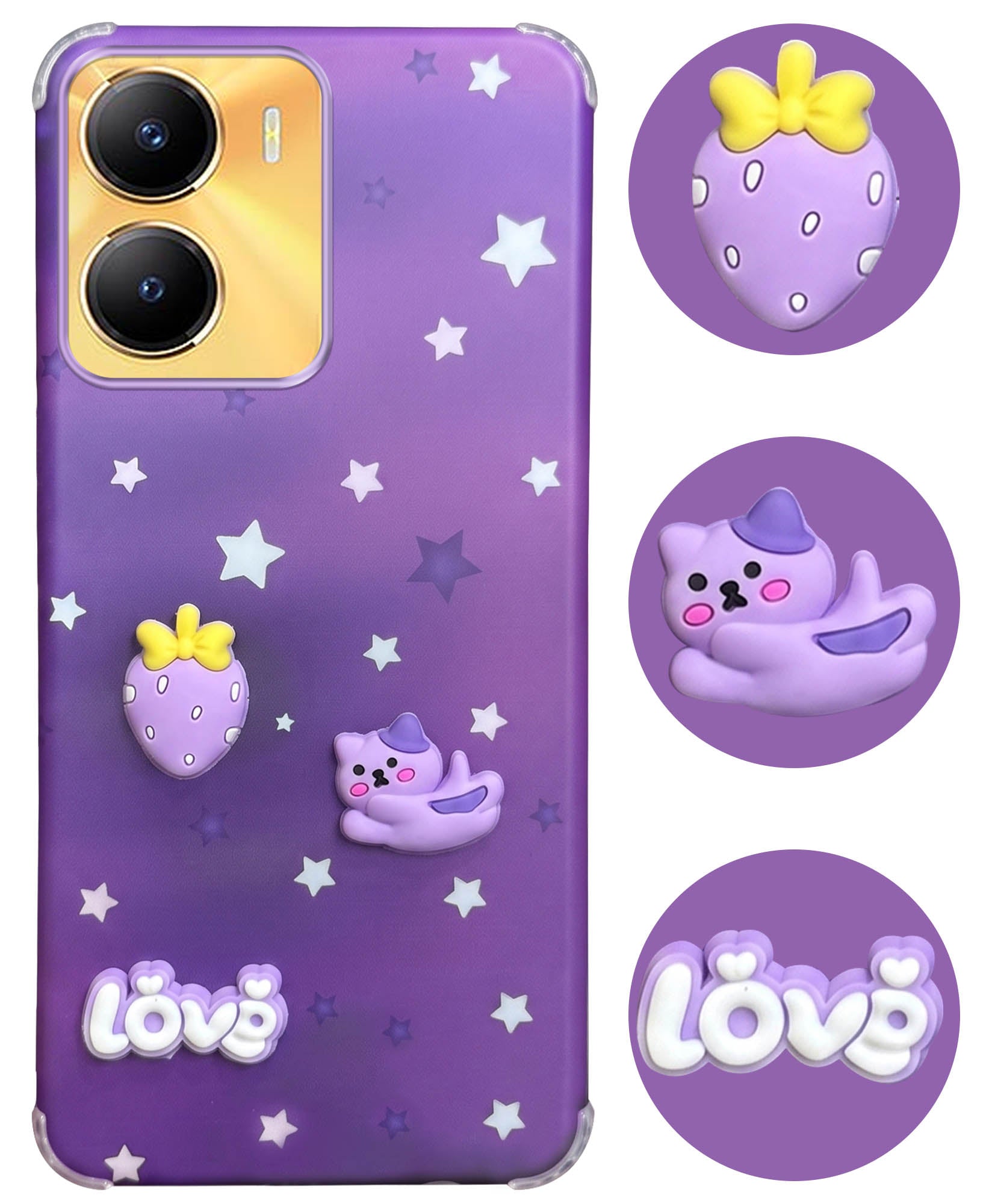 For Vivo Y56 5G Back Cover Case (3D Cute Cartoons | Hard Back Side Soft | Matte Premium Finish | HD Printing)