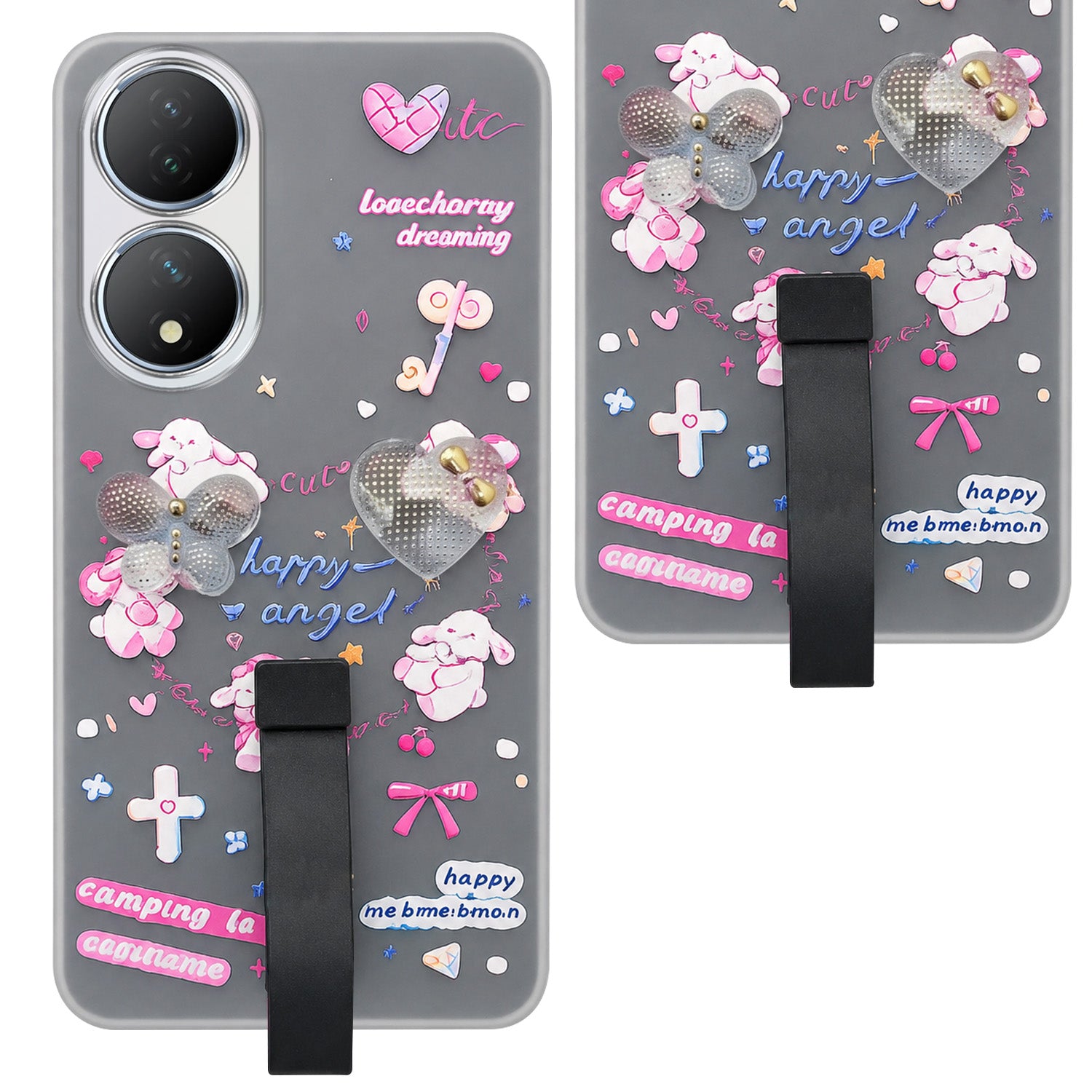 For Vivo Y100 Back Cover Case (3D Cute Heart Strap Holder | Camera Protection | Designer Girls Print)