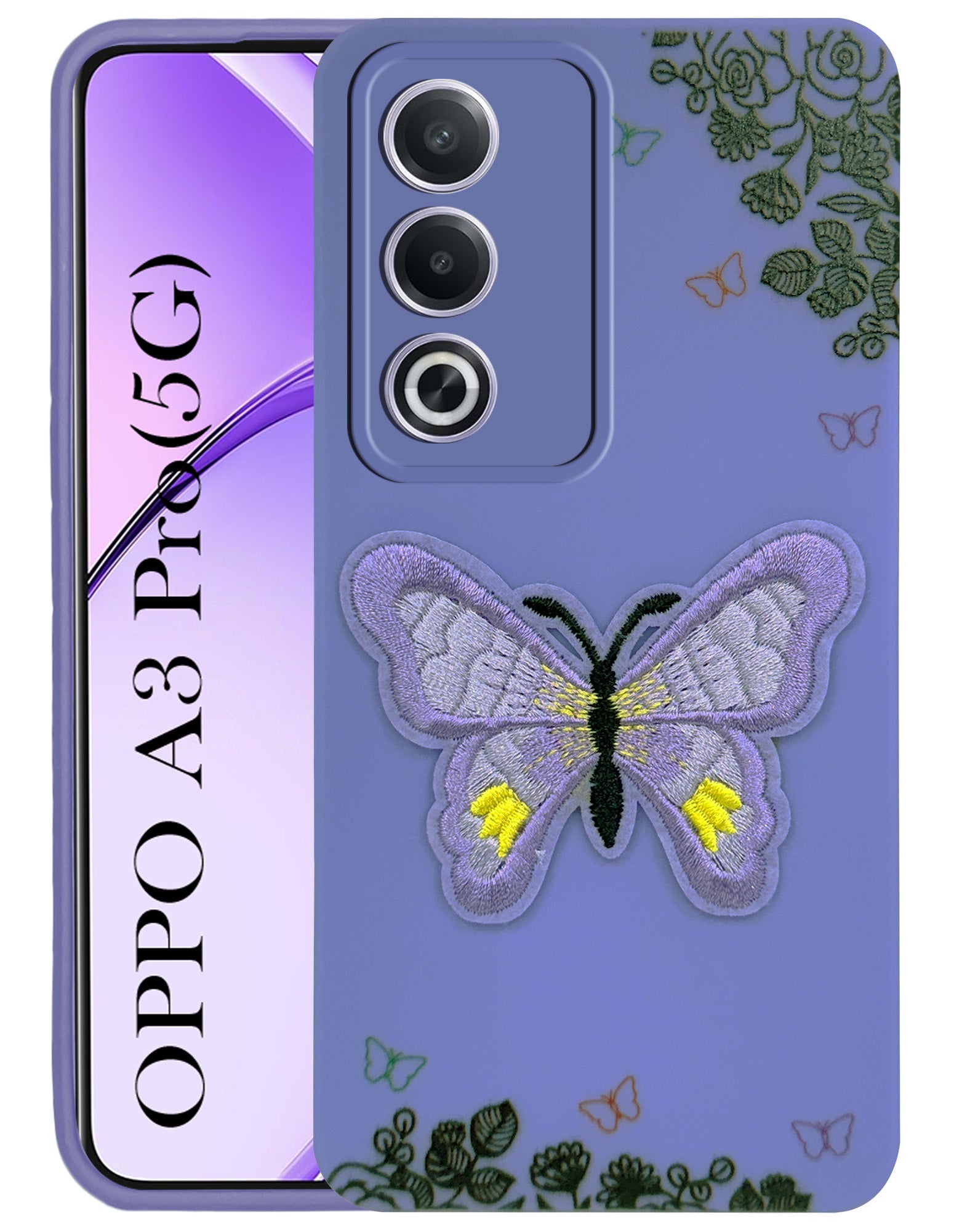 For Oppo A3 Pro 5G Back Cover Case (Soft Butterfly Embroidery | Women Teen Girls | Camera Protection| Matte Silicone)